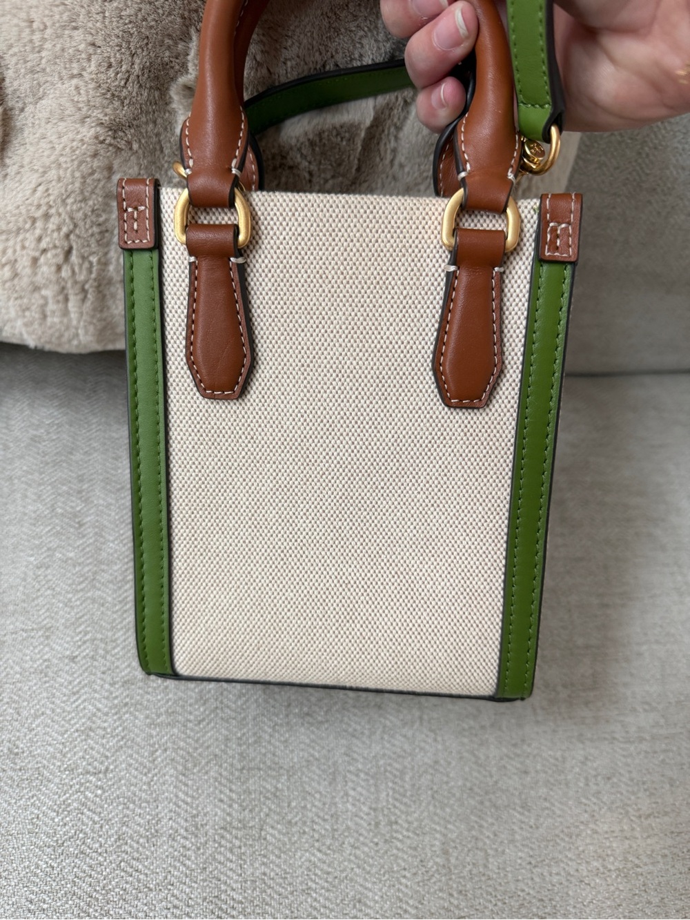 Tory Burch Green, Brown & Cream Canvas Blake Mini Crossbody - Picture 4 of 11